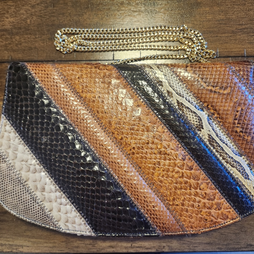 Bags by Supreme Snake Skin Shoulder Bag, Gold Chain
